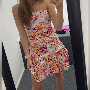 Do+Be Mini Strapless Floral Ruffle Dress